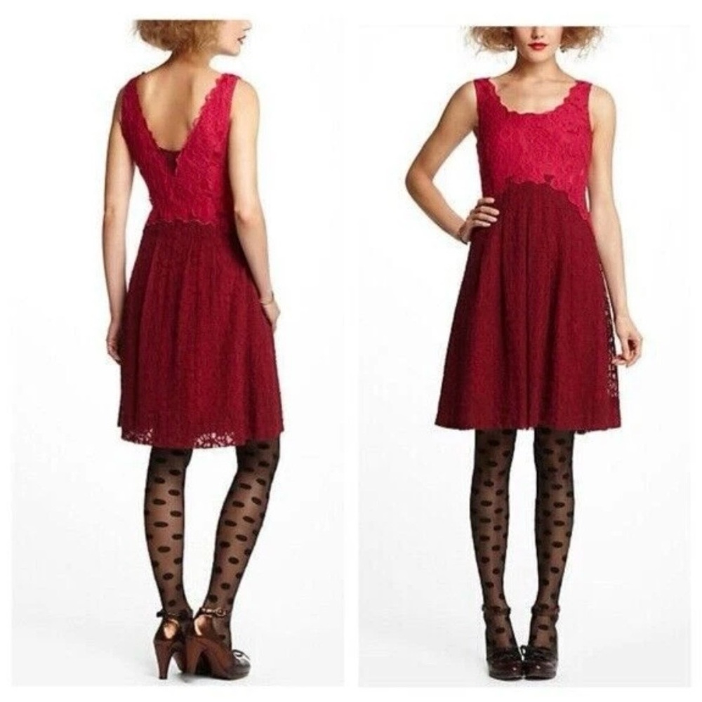 MOULINETTE SOEURS Anthropologie Women’s Size 2 Wine Color Lace A-Lined Dress